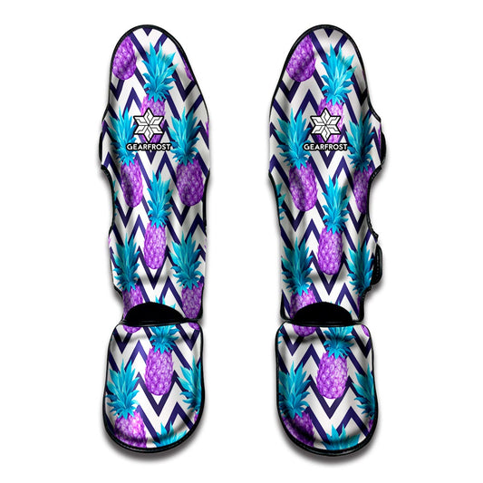 Purple Zig Zag Pineapple Pattern Print Muay Thai Shin Guard