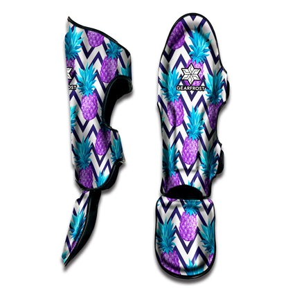 Purple Zig Zag Pineapple Pattern Print Muay Thai Shin Guard