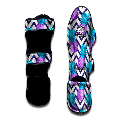 Purple Zig Zag Pineapple Pattern Print Muay Thai Shin Guard
