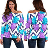 Purple Zig Zag Pineapple Pattern Print Off Shoulder Sweatshirt GearFrost