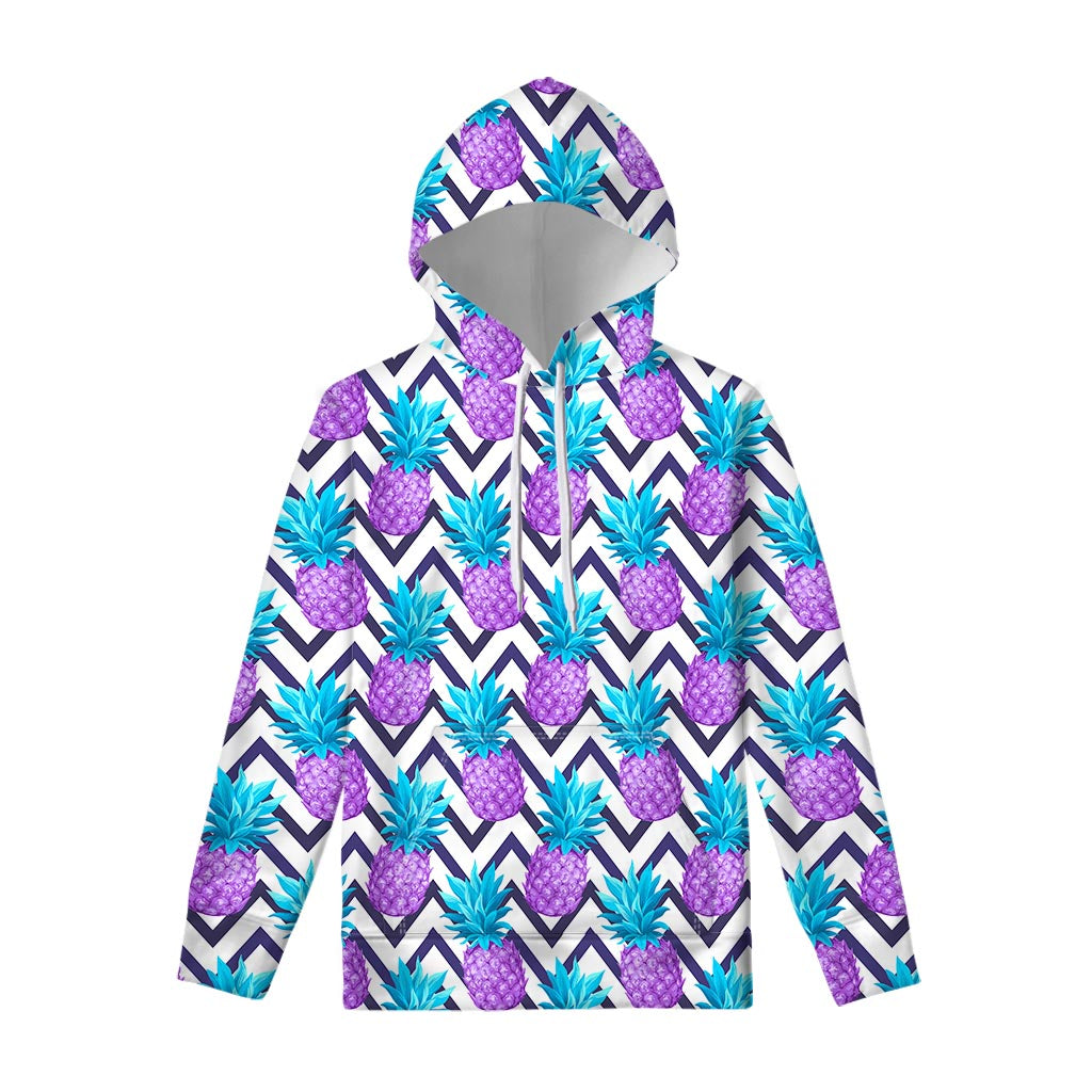 Purple Zig Zag Pineapple Pattern Print Pullover Hoodie