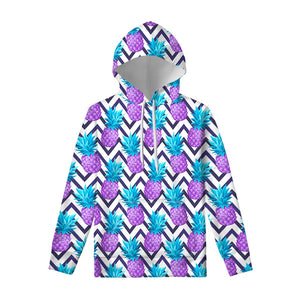 Purple Zig Zag Pineapple Pattern Print Pullover Hoodie