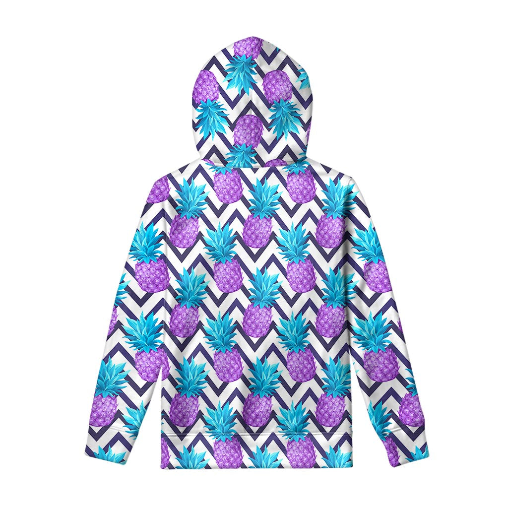 Purple Zig Zag Pineapple Pattern Print Pullover Hoodie