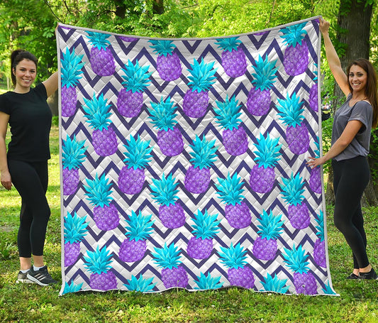 Purple Zig Zag Pineapple Pattern Print Quilt