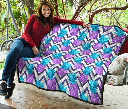 Purple Zig Zag Pineapple Pattern Print Quilt