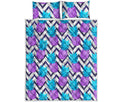 Purple Zig Zag Pineapple Pattern Print Quilt Bed Set