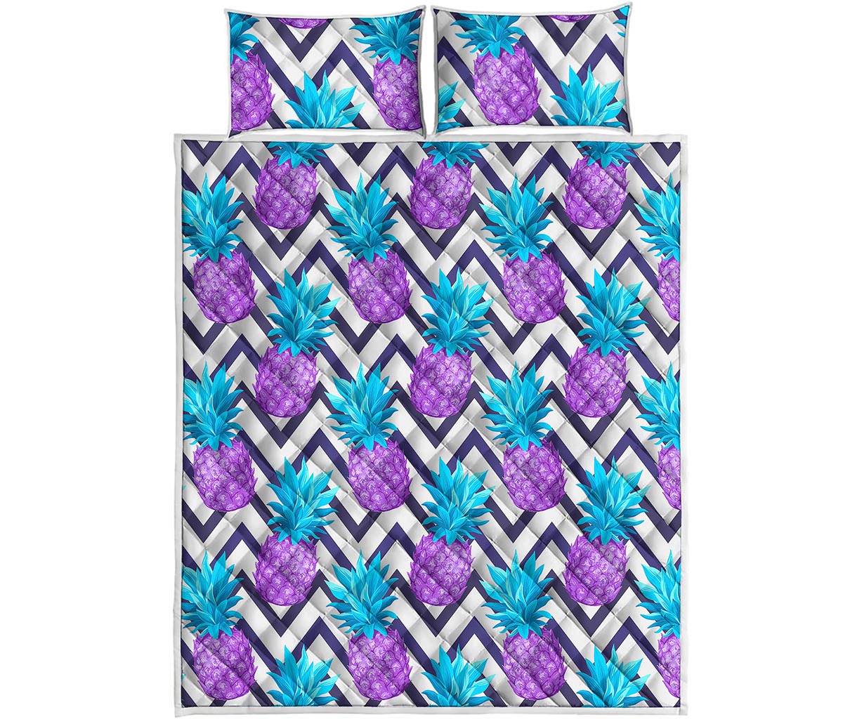 Purple Zig Zag Pineapple Pattern Print Quilt Bed Set