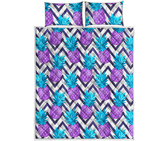 Purple Zig Zag Pineapple Pattern Print Quilt Bed Set