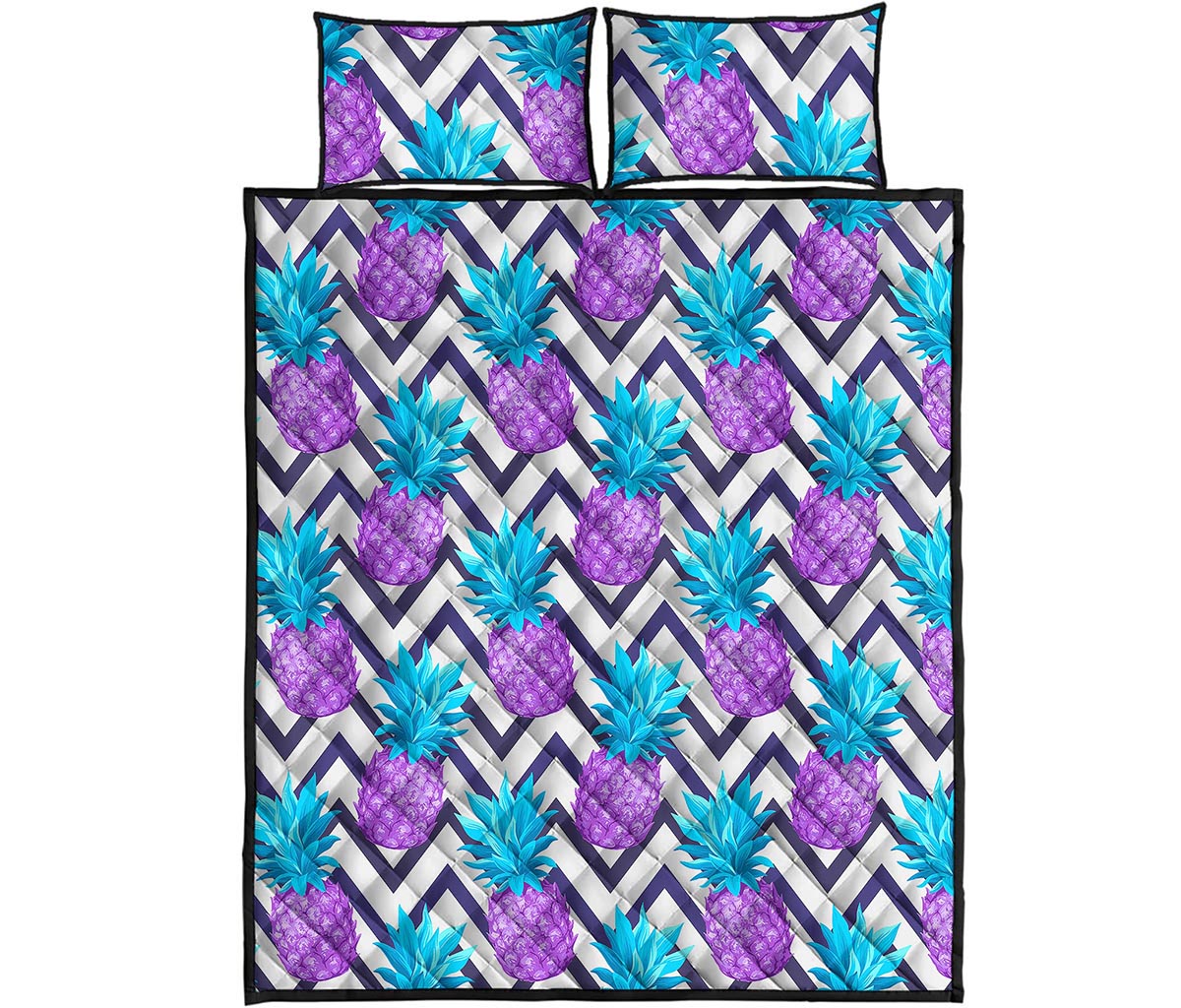 Purple Zig Zag Pineapple Pattern Print Quilt Bed Set