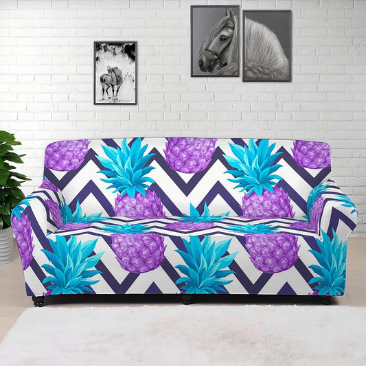 Purple Zig Zag Pineapple Pattern Print Sofa Cover