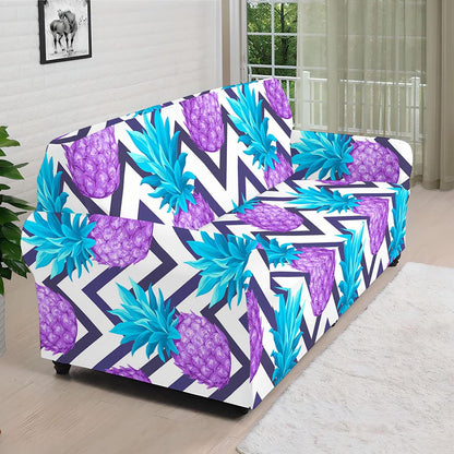 Purple Zig Zag Pineapple Pattern Print Sofa Cover
