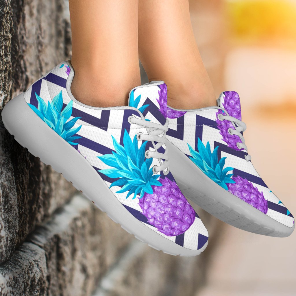 Purple Zig Zag Pineapple Pattern Print Sport Shoes GearFrost