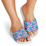 Purple Zig Zag Pineapple Pattern Print White Slide Sandals