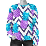 Purple Zig Zag Pineapple Pattern Print Women's Crewneck Sweatshirt GearFrost