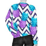 Purple Zig Zag Pineapple Pattern Print Women's Crewneck Sweatshirt GearFrost