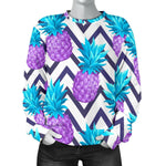 Purple Zig Zag Pineapple Pattern Print Women's Crewneck Sweatshirt GearFrost