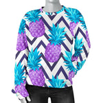 Purple Zig Zag Pineapple Pattern Print Women's Crewneck Sweatshirt GearFrost