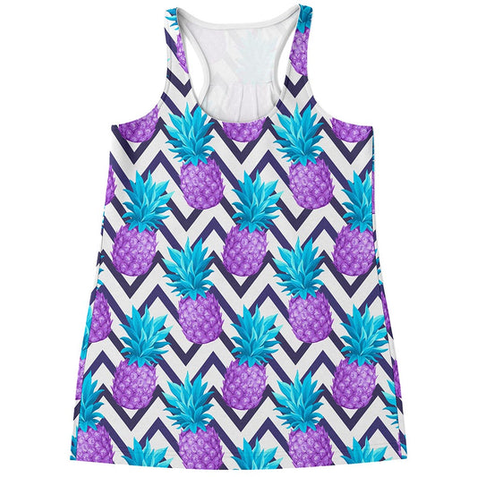 Purple Zig Zag Pineapple Pattern Print Women's Racerback Tank Top