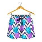 Purple Zig Zag Pineapple Pattern Print Women's Shorts