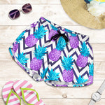 Purple Zig Zag Pineapple Pattern Print Women's Shorts