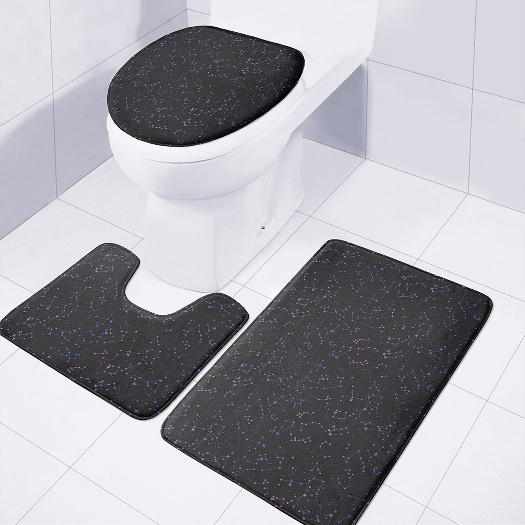 Purple Zodiac Stars Pattern Print 3 Piece Bath Mat Set