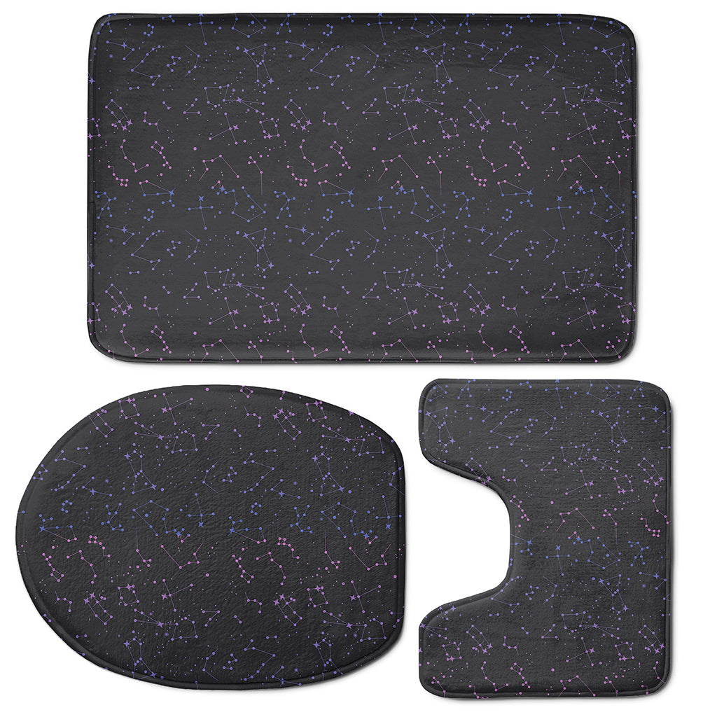 Purple Zodiac Stars Pattern Print 3 Piece Bath Mat Set