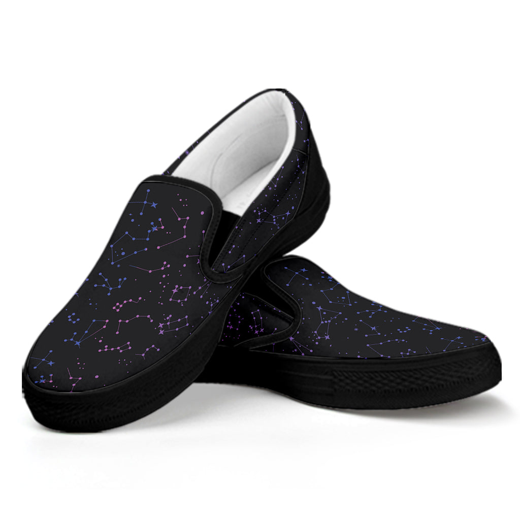 Purple Zodiac Stars Pattern Print Black Slip On Shoes