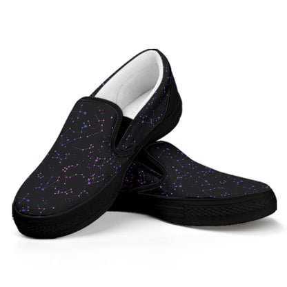 Purple Zodiac Stars Pattern Print Black Slip On Shoes