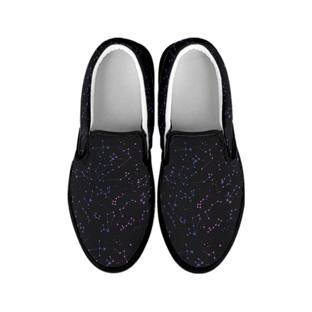 Purple Zodiac Stars Pattern Print Black Slip On Shoes