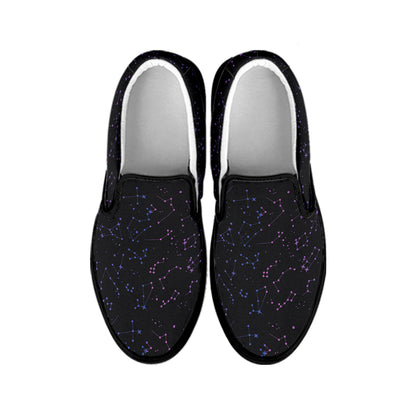 Purple Zodiac Stars Pattern Print Black Slip On Shoes