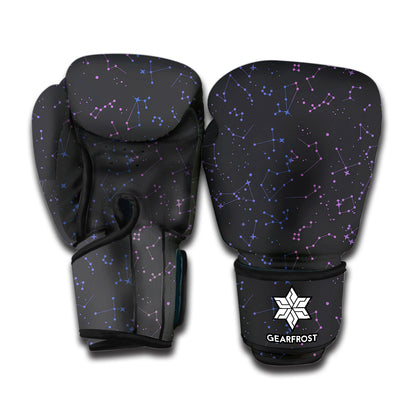 Purple Zodiac Stars Pattern Print Boxing Gloves