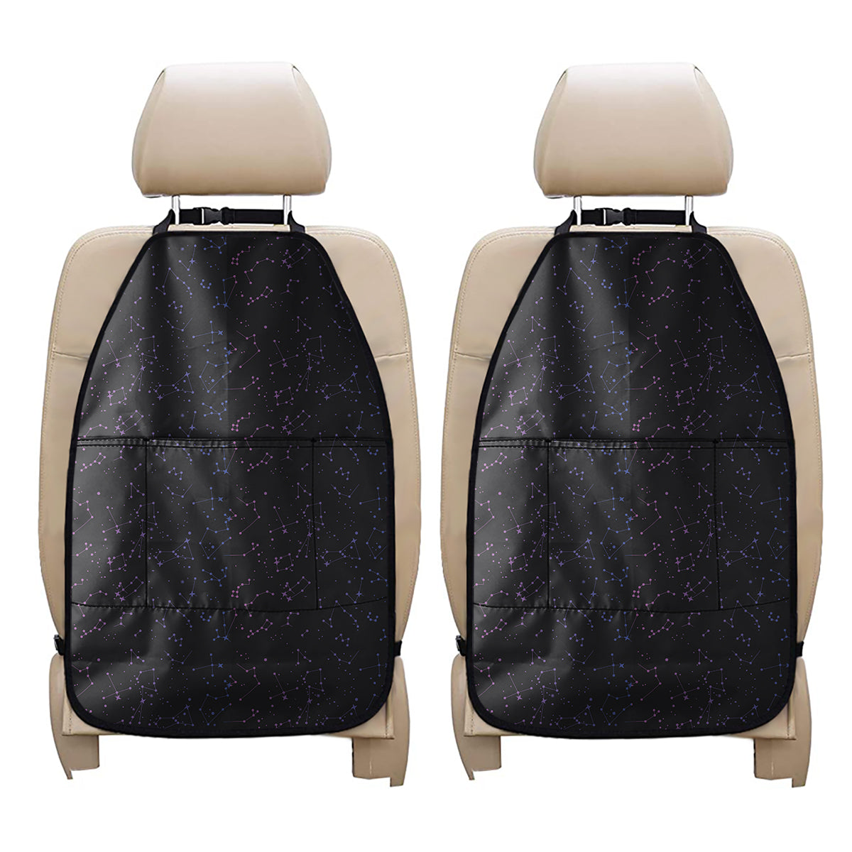 Purple Zodiac Stars Pattern Print Car Seat Organizers
