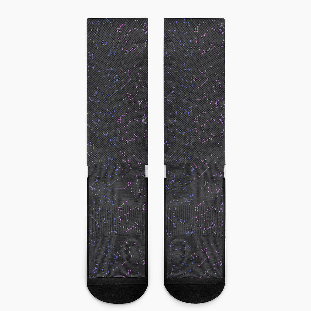Purple Zodiac Stars Pattern Print Crew Socks
