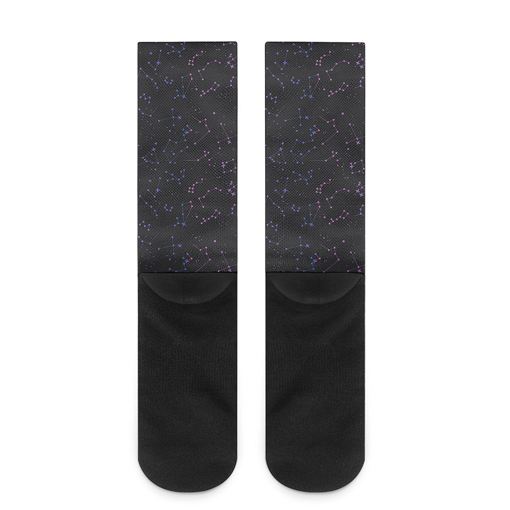 Purple Zodiac Stars Pattern Print Crew Socks