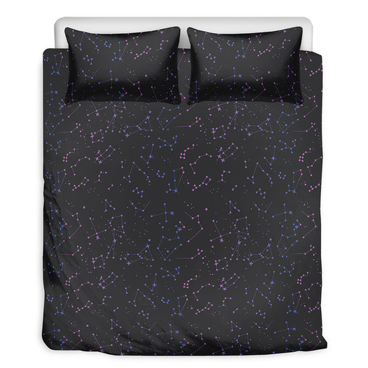 Purple Zodiac Stars Pattern Print Duvet Cover Bedding Set