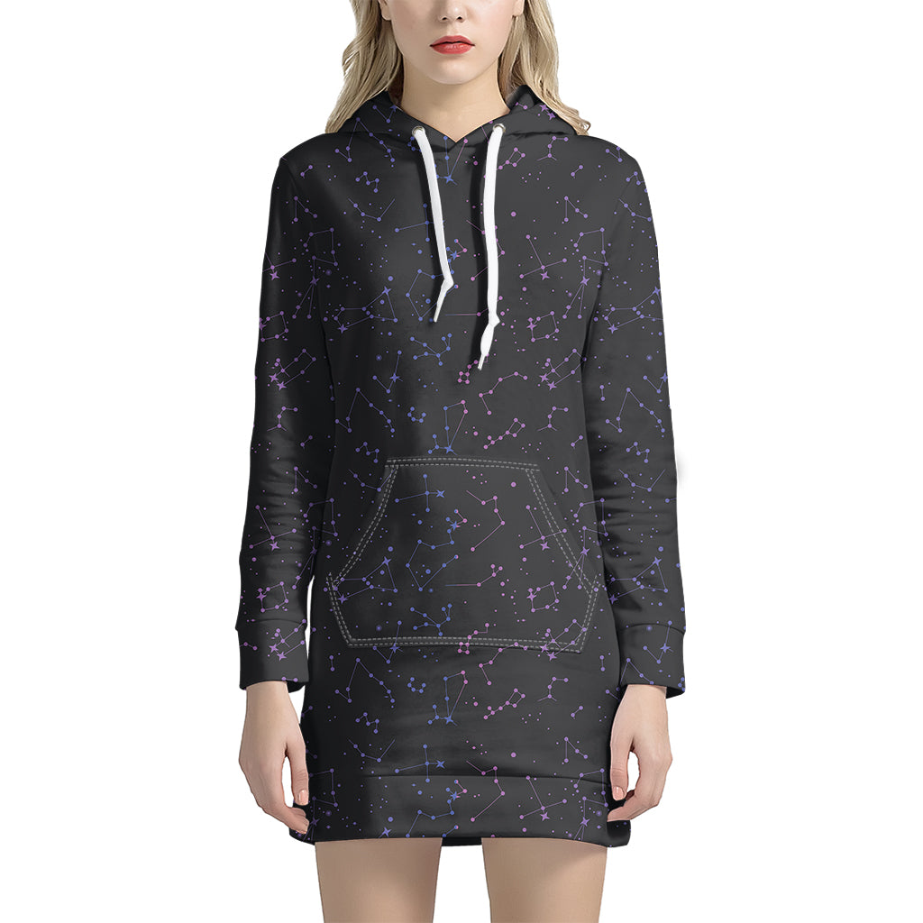 Purple Zodiac Stars Pattern Print Hoodie Dress