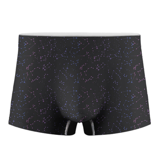 Purple Zodiac Stars Pattern Print Men's Boxer Briefs