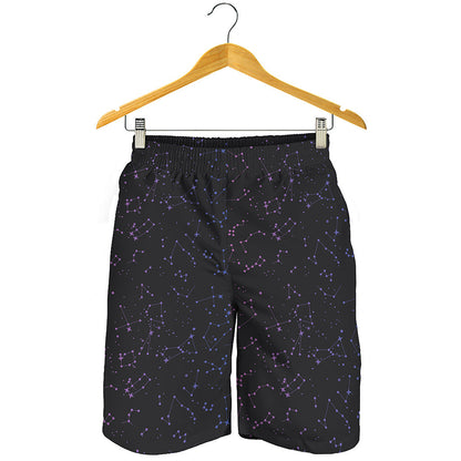 Purple Zodiac Stars Pattern Print Men's Shorts