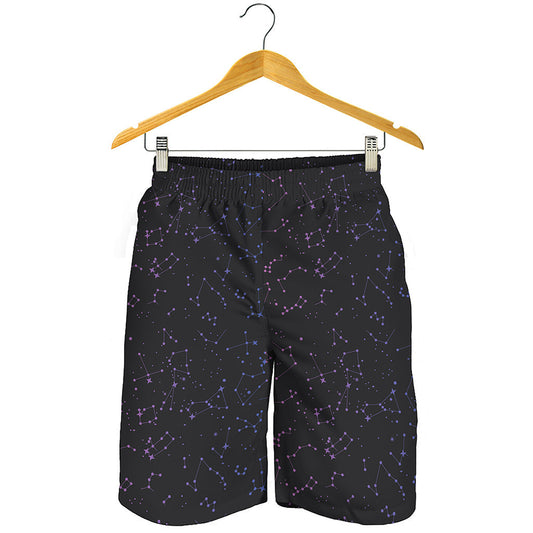 Purple Zodiac Stars Pattern Print Men's Shorts