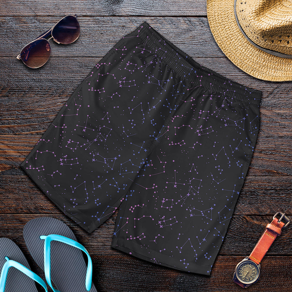 Purple Zodiac Stars Pattern Print Men's Shorts