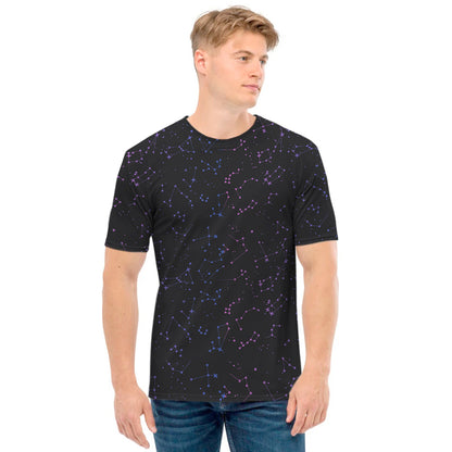Purple Zodiac Stars Pattern Print Men's T-Shirt