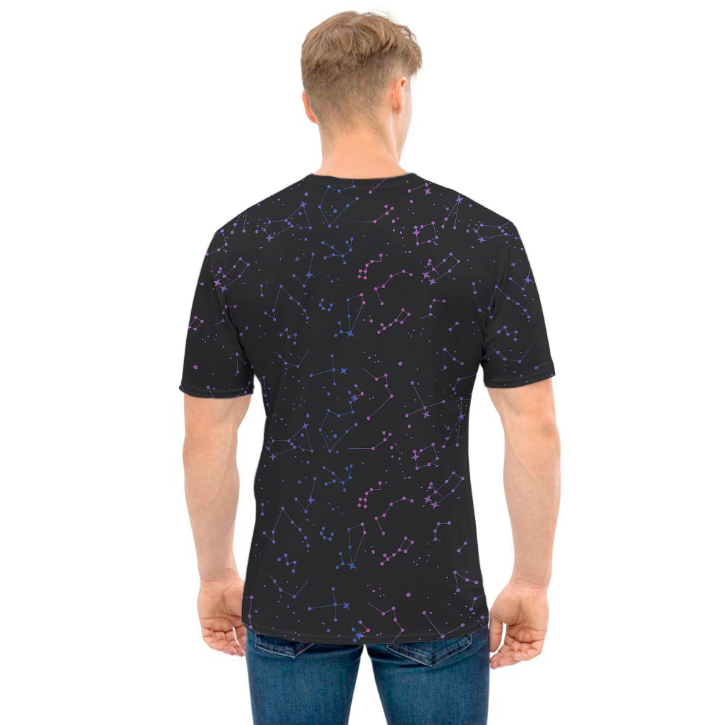 Purple Zodiac Stars Pattern Print Men's T-Shirt