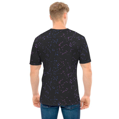 Purple Zodiac Stars Pattern Print Men's T-Shirt