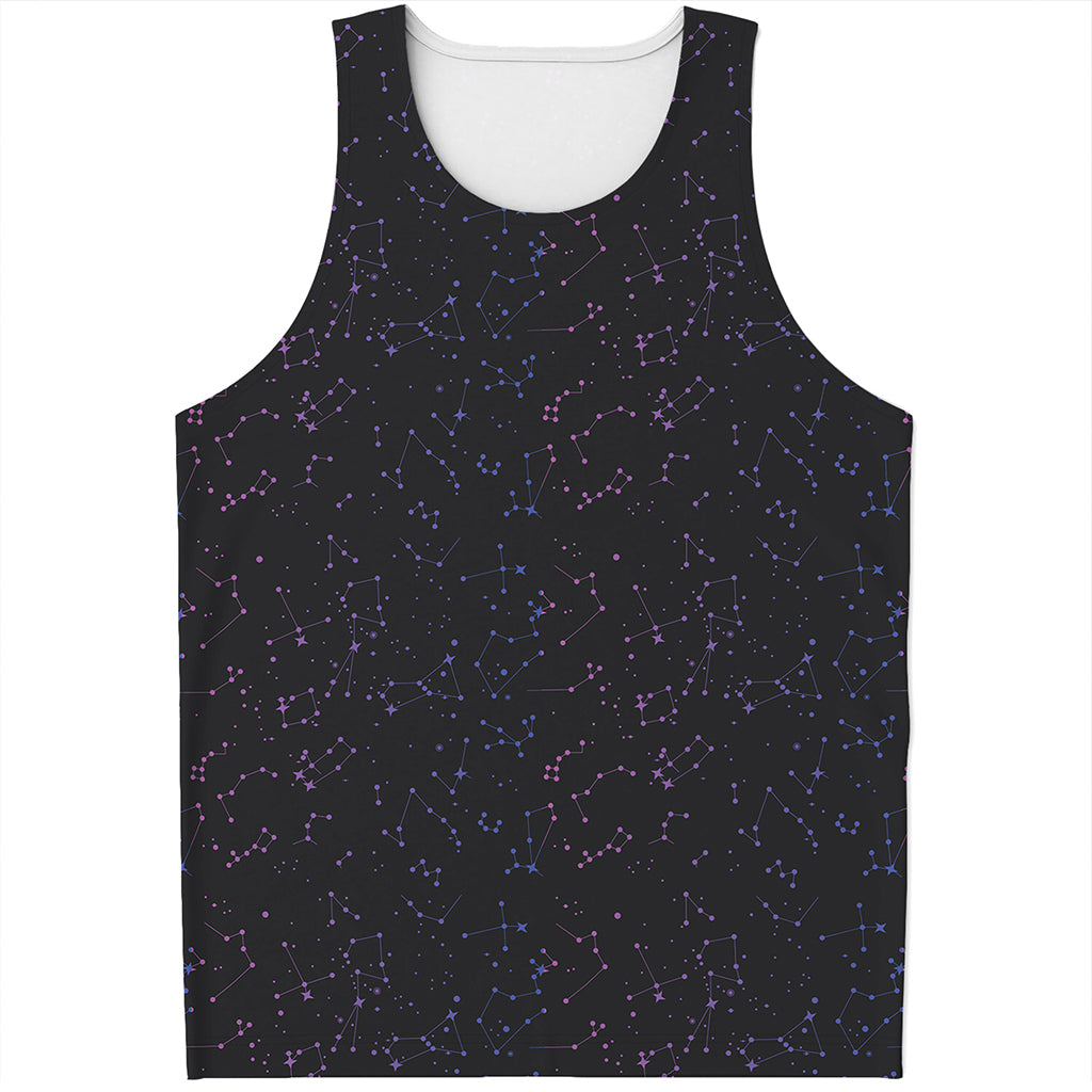 Purple Zodiac Stars Pattern Print Men's Tank Top