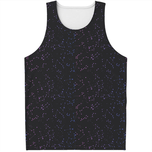 Purple Zodiac Stars Pattern Print Men's Tank Top