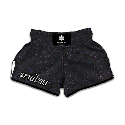 Purple Zodiac Stars Pattern Print Muay Thai Boxing Shorts