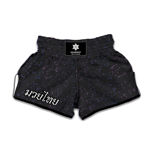Purple Zodiac Stars Pattern Print Muay Thai Boxing Shorts
