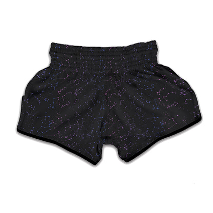 Purple Zodiac Stars Pattern Print Muay Thai Boxing Shorts