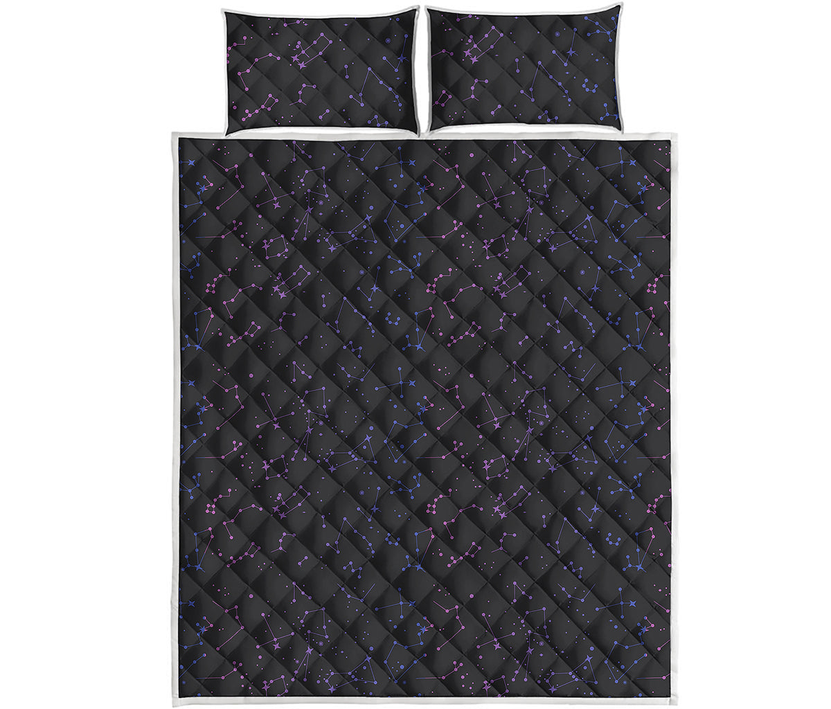 Purple Zodiac Stars Pattern Print Quilt Bed Set