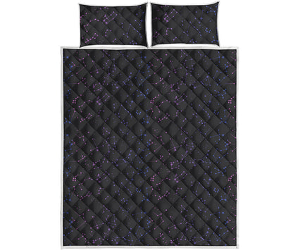 Purple Zodiac Stars Pattern Print Quilt Bed Set